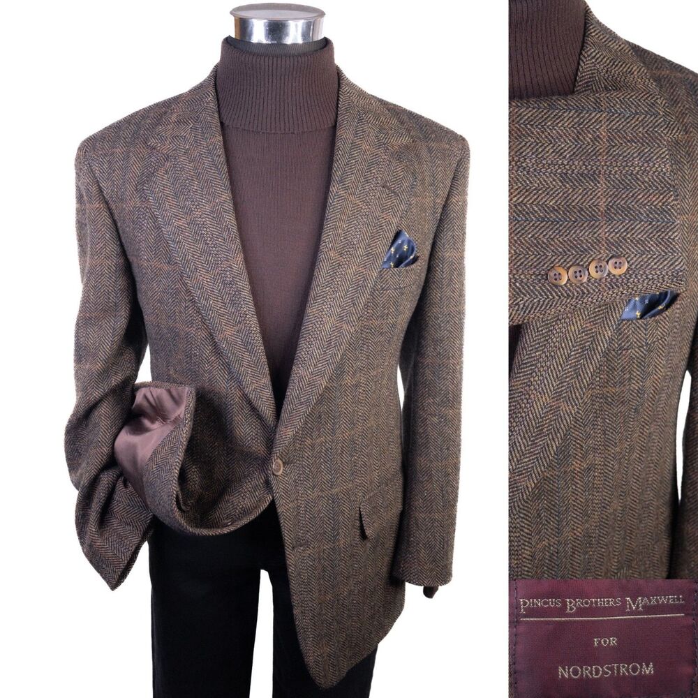 PINCUS BEOTHERS MAXWELL NORDSTROM Sport Coat Blazer Jacket Herringbone 44R Wool
